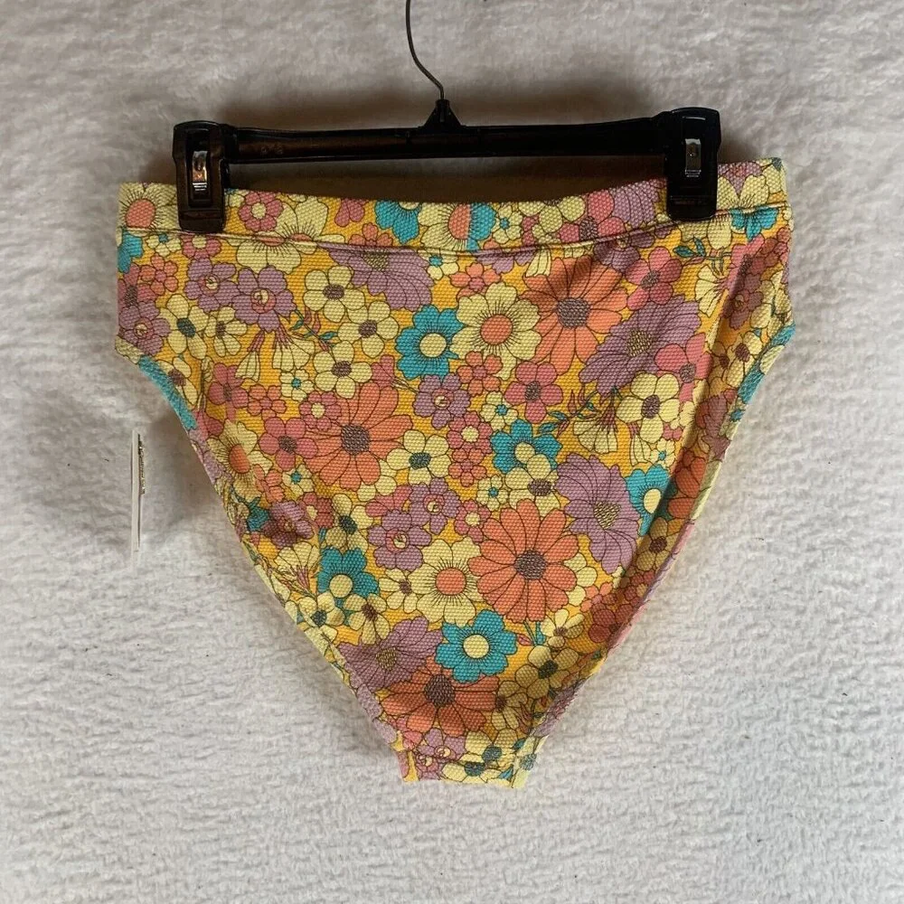 Jessica Simpson Swim Bottom Women's XL‎ Flax Multi Floral Nylon High-Waist S9479